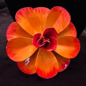 Vintage Orange Metal Flower Pin Brooch